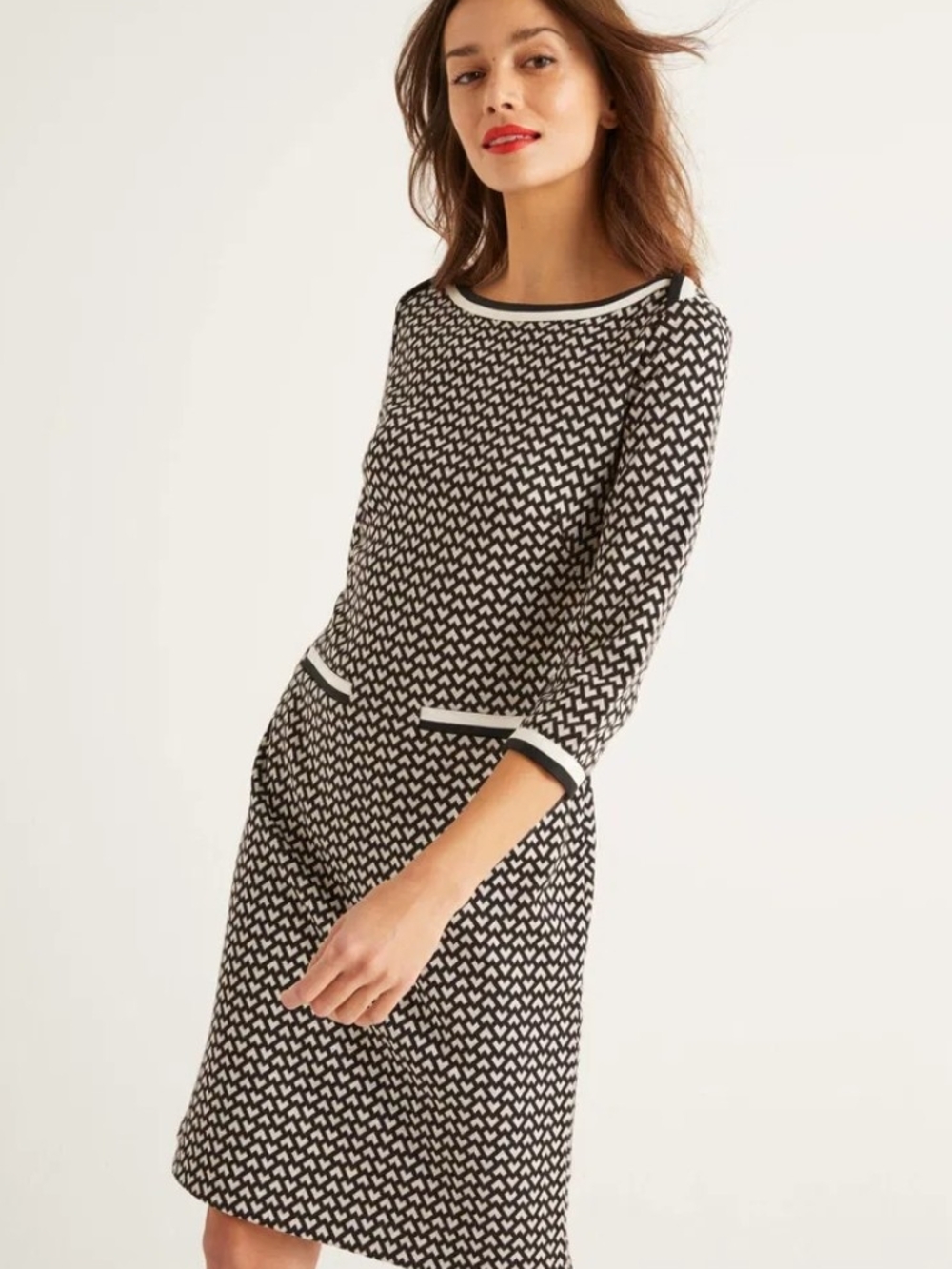 Boden Black and White Three Quarter Sleeve Knit Sheath Dress NWOT